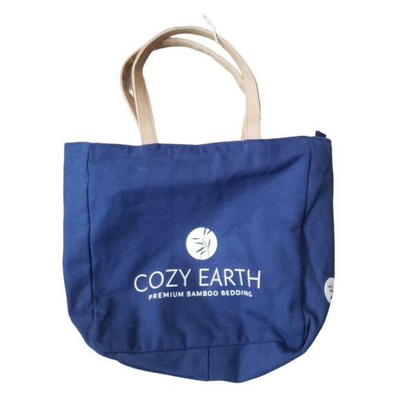 COZY EARTH Blue Tote Bag Zip Bamboo NEW - Picture 5 of 7